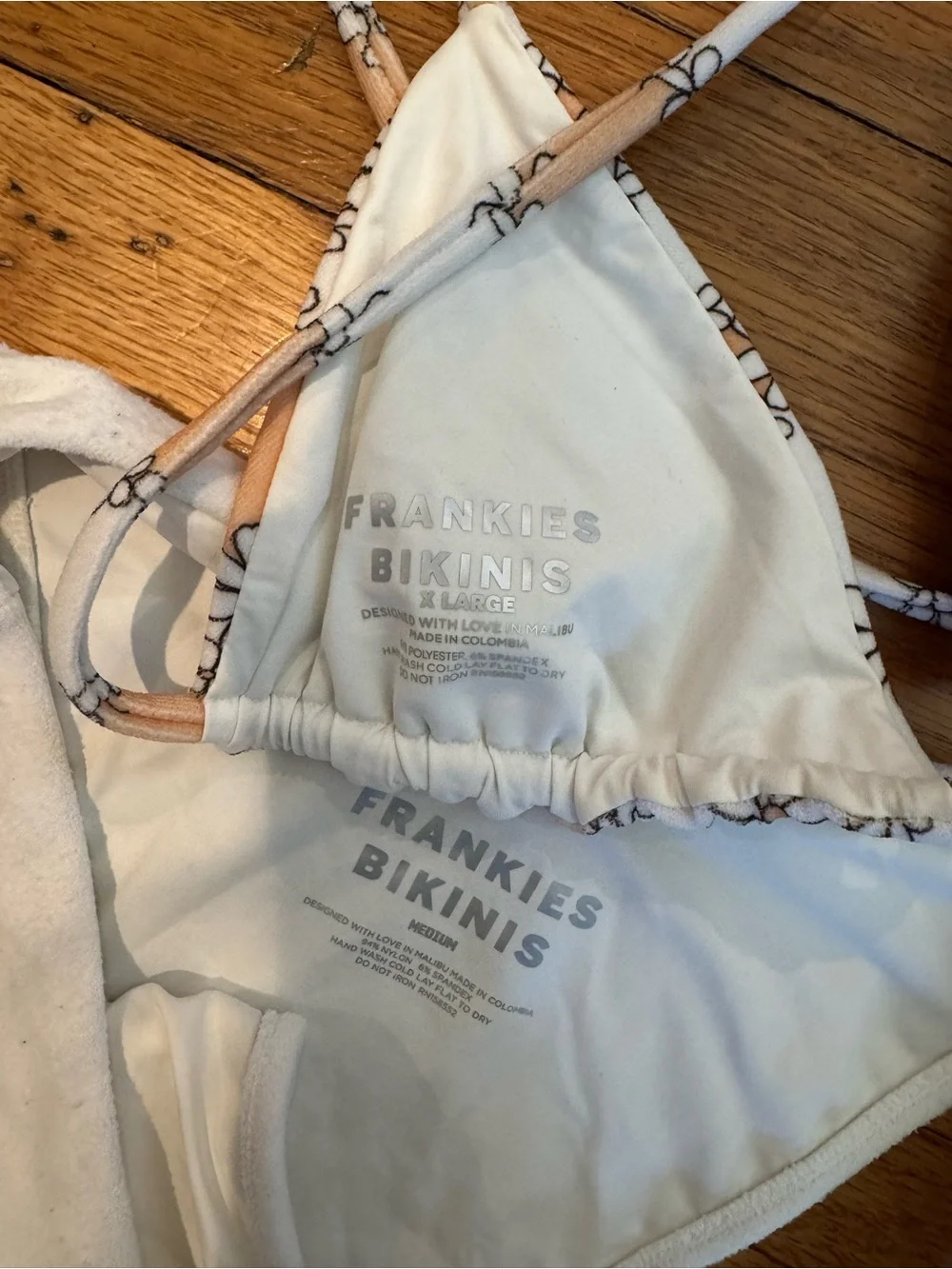 Frankie's Bikinis Peach and White Floral Triangle Top and terry bottoms
